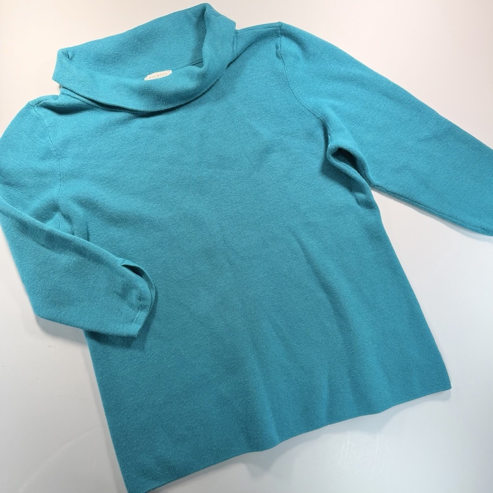 Talbots Turquoise Blue 3/4 Sleeve Mock Neck Top Med Petite